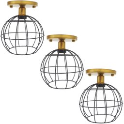 3 Lustres Teto Plafon Industrial Aramado Globo Preto Retrô Luminária Vintage Dourado Agp Ilumini - 1