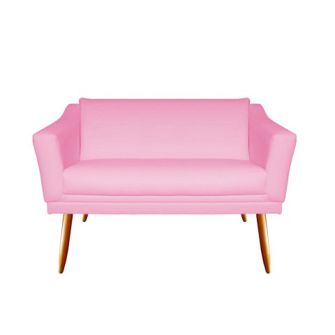 Namoradeira Decorativa Agatha Suede Rosa Bebê 2 Lugares Pés Madeira Ms Decor