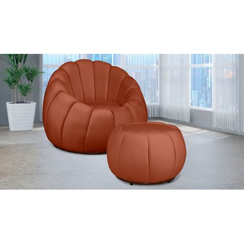 Kit Poltrona c/ Puff Concha Veludo Terracota