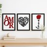 Placas Mdf Amor 3d Preto Vermelho Flor Love Parede A4 - 2