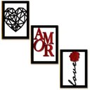 Ver imagem 1 de Placas Mdf Amor 3d Preto Vermelho Flor Love Parede A4
