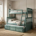 Ver imagem 1 de Treliche Cama Casal em Madeira Maciça com Cama Auxiliar e 3 Gavetas Verde