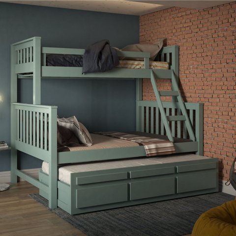 Treliche Com Cama De Casal 3 Gavetas Madeira Maciça