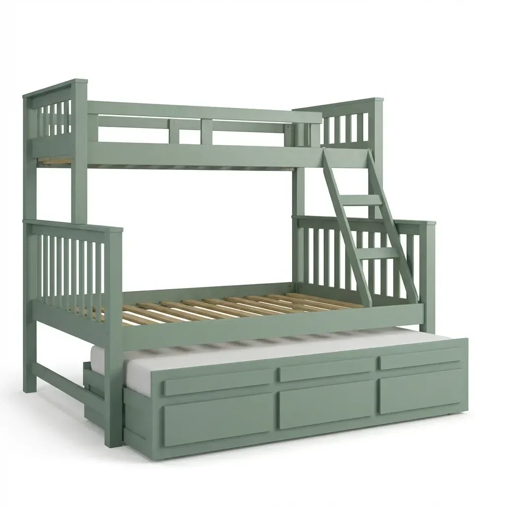 Ver imagem 2 de Treliche Cama Casal em Madeira Maciça com Cama Auxiliar e 3 Gavetas Verde