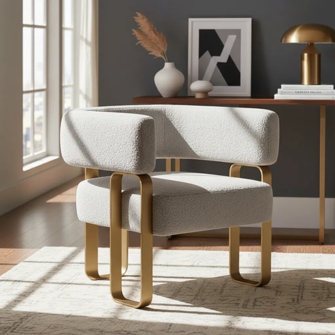 Poltrona Cadeira Decorativa Versátil Loy - Zahav Estofados:bouclé Cinza