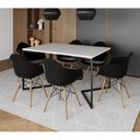 Ver imagem 1 de Mesa Jantar Industrial Branca Retangular 137x90cm Base V Ferro Preto c/ 6 Poltrona Eames Eiffel Pret