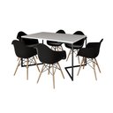 Ver imagem 2 de Mesa Jantar Industrial Branca Retangular 137x90cm Base V Ferro Preto c/ 6 Poltrona Eames Eiffel Pret