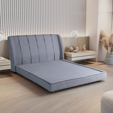 Cama Estofada Queen com Estrutura Reforçada e Design Moderno Cinza