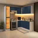 Ver imagem 1 de Cozinha 6 Peças em L com Rodapé e Cristaleira com LED Pérola Yescasa