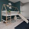 Cama Cabana Infantil Elevada com Escorregador Arredus Madeira Maçica / MDF  - 1