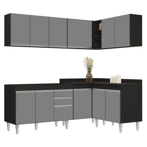 Armário de Cozinha Modulado de Canto 6 Peças Cp28 Balcão sem Tampo Preto/cinza - Lumil Lumil Móveis