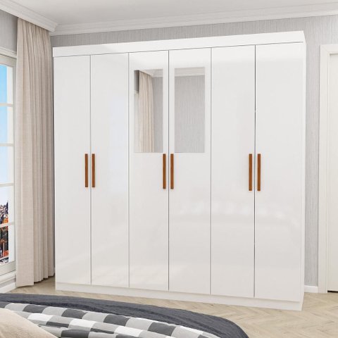 Guarda-Roupa Solteiro com Espelhos 6 Portas e 2 Gavetas 153cm Multimóveis CR35563 Branco