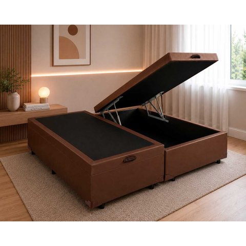 Cama Box Baú Casal 138 Bipartido - Marrom