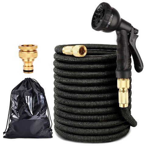 Mangueira 30 Metros Retrátil Flexível Expansível Reforçada:preto