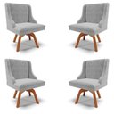 Ver imagem 1 de Kit 4 Cadeiras Decorativas Sala de Jantar Base Giratória de Madeira Firenze Suede Cinza/Natural G19