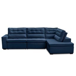Sofá de Canto Retrátil e Reclinável com Molas 3,00x2,00 Virginia Suede Azul Adonai Estofados - 3