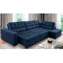 Ver imagem 1 de Sofá de Canto Retrátil e Reclinável com Molas 3,00x2,00 Virginia Suede Azul Adonai Estofados