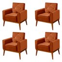 Ver imagem 1 de Kit 4 Poltronas Decorativa Florença Pés em Madeira Maciça Estofado Veludo - Laranja Terracota