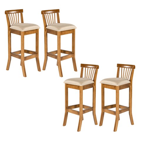 Kit 4 Banquetas Alta para Cozinha Americana 36 x 100 Cm Valencia Madeira Imbuia Linho Bege M58 - RMI