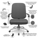 Ver imagem 4 de Kit Cadeira de Escritório Giratória e 2 Cadeiras Fixas Cromada Magno P03 Crepe Preto - Lyam Decor