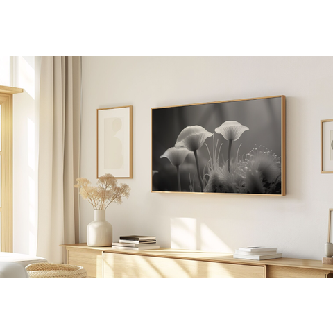 Quadro Decorativo N°157 115x70cm - Panorâmico Botânico - Cogumelos Preto e Branco - Rollflex