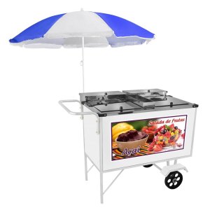 Carrinho de Salada de Frutas Açaí Guarda Sol e Rodas Maciças Cefaz