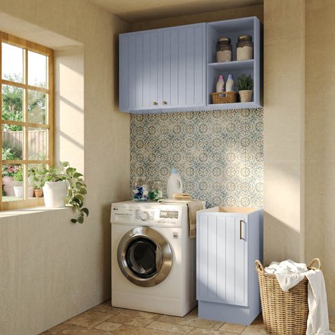 Lavanderia Modulada 3 Peças 1 Aéreo 1 Balcão sem Tampo 1 Nicho 40cm Marselha Cabecasa Madeiraoriginals