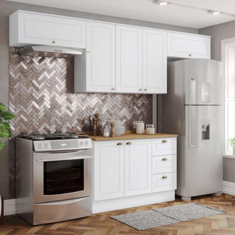 Cozinha Compacta Amy 7 Portas 3 Gavetas MDF 280cm Branco Casa 812