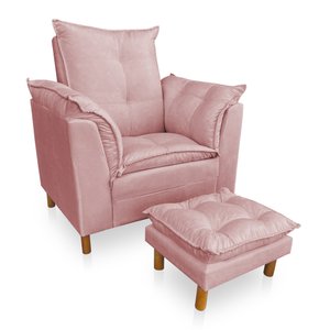 Kit Poltrona Amamentação Sara e Puff Veludo Neros Interiores - Rosa