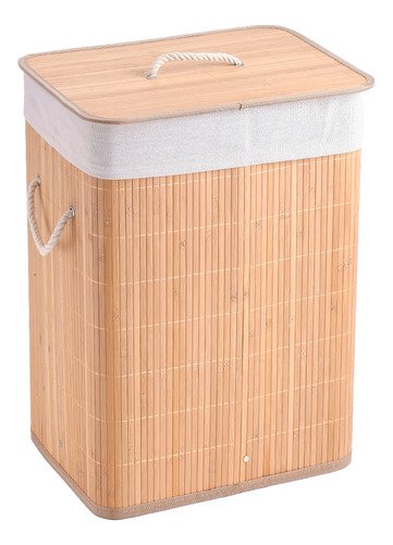 Cesto de Bambu Rústico Tampa Organizador Decorativo Multiuso Roupas Sujas Forrado Dobrável Ideal Lav