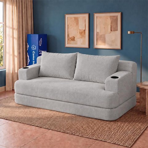 Sofá Cama Nami 1,50m Xpand Tech Tecido Bouclê Cinza Claro Cama Inbox