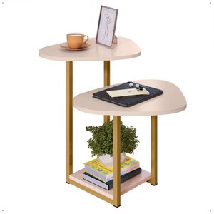 Mesa Lateral de Apoio para Sofá Sala de Estar Mesa Auxiliar - Casa Uau:off/dourado