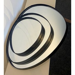 Trio Espelho Orgânico Decorativo Com Moldura De Couro Cor Preta - 1