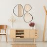 Trio Espelho Orgânico Decorativo Com Moldura De Couro Cor Preta - 7