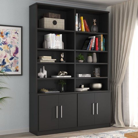 Estante Multiuso de Livros 4 Portas 100% MDF 223CMX154CM Preto