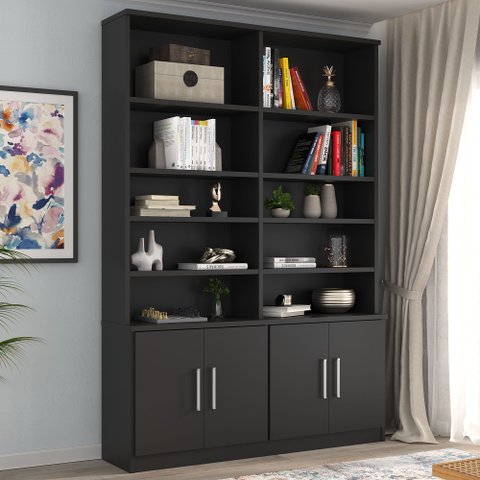 Estante de Livros Moderno MDF 154cmx223cm 4 Portas