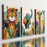 Kit 3 Quadro Decorativo Safari Colorido Infantil Animal Qualidade Premium Moderno 40x28cm - 1