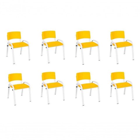 Kit 8 Cadeira Iso Infantil Creche, Base Branco Amarelo