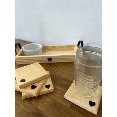 Kit Bandeja Decorativa Slin e 4 Porta Copos, Kit Decorativo, Mesa Posta, Decoração Casa