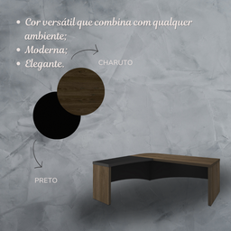 Escrivaninha Mesa Escritório Diretor em L Tamburato e Elegante 200cm Charuto E Preto - 13