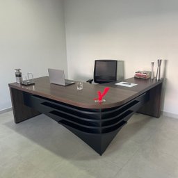 Escrivaninha Mesa Escritório Diretor em L Tamburato e Elegante 200cm Charuto E Preto - 11