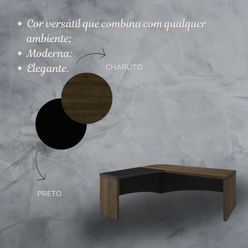 Mesa para Escritório Diretor em L Tamburato e Elegante - 13