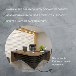 Escrivaninha Mesa Escritório Diretor em L Tamburato e Elegante 200cm Charuto E Preto - 14