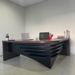 Escrivaninha Mesa Escritório Diretor em L Tamburato e Elegante 200cm Charuto E Preto - 10