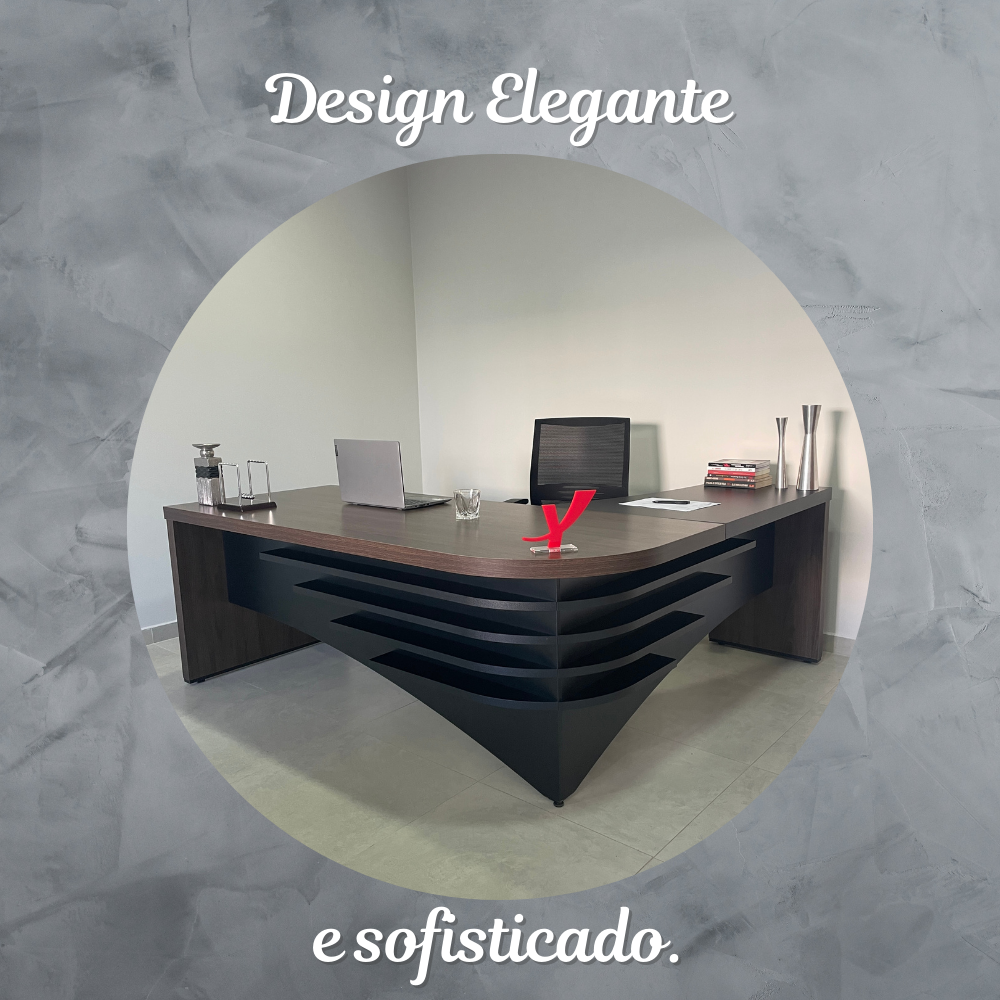 Mesa para Escritório Diretor em L Tamburato e Elegante - 16