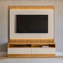 Ver imagem 1 de Painel com Rack Bancada Singapura 180cm Mdp/mdf Tv até 70 Ripado Tauari/off White G77 - Gran Belo