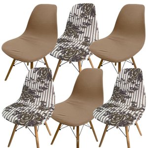 Kit 6 Capa de Cadeira Charles Eames Eiffel Pé Palito Malha Mista:2 Bege