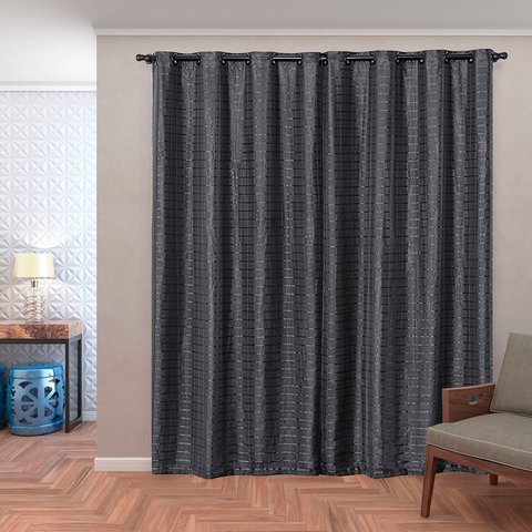 Cortina Daily Varão 2m Blackout PVC com Voil Xadrez 2,80MX2,30m Sala Quarto Preto