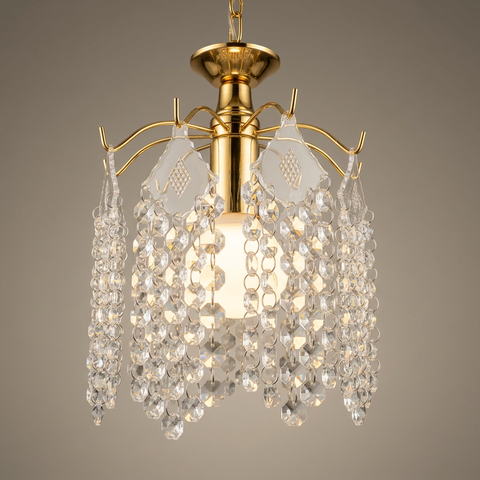 Lustre Pendente Dourado com Cristais em Acrílico - Moderno