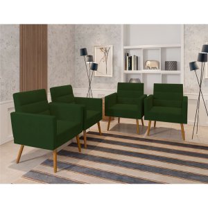 Kit 04 Poltronas Lux Decorativas Para Sala Quarto Suede Verde